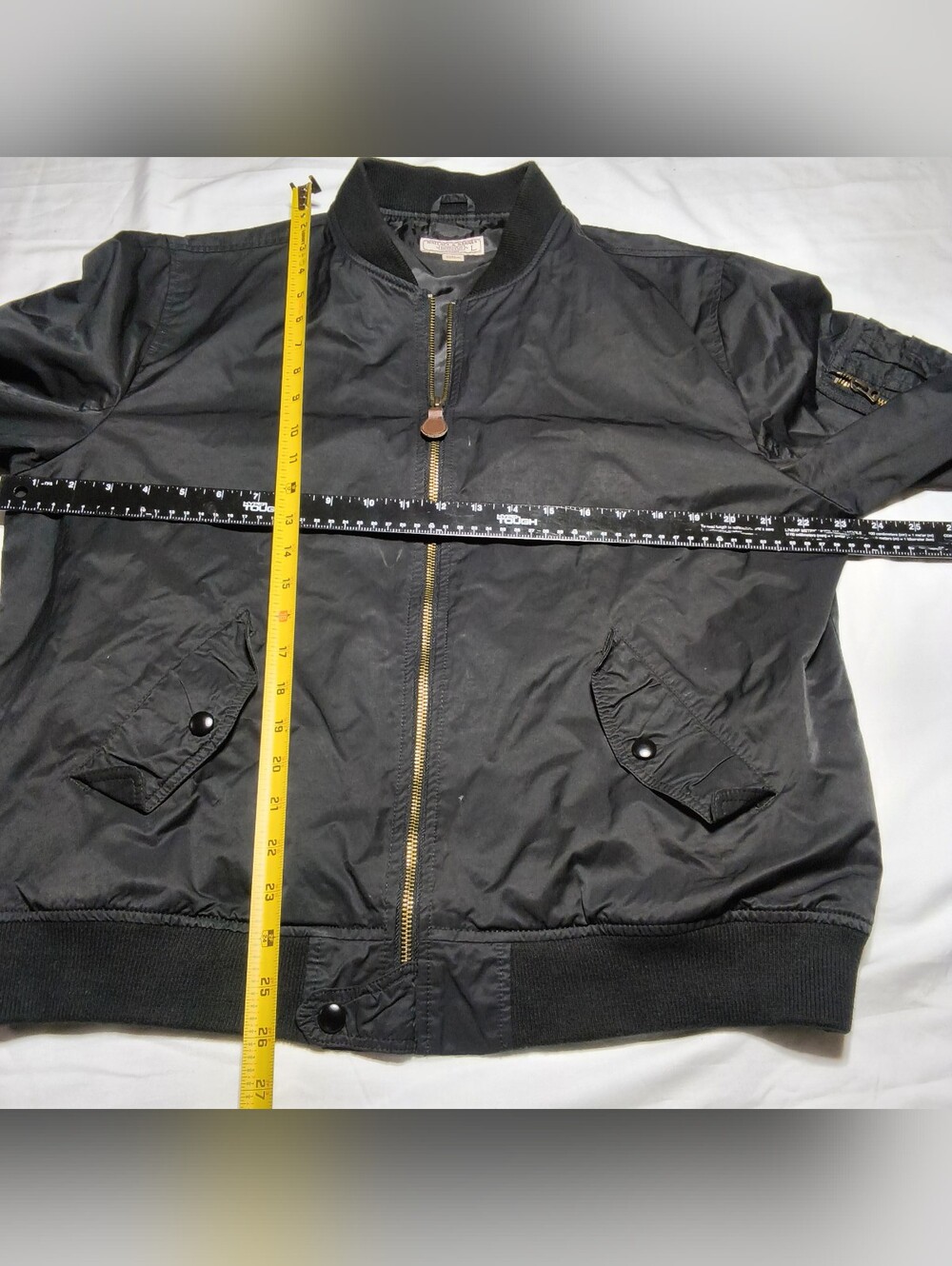​Wallace & Barnes J.Crew Men's Black Bomber Jacket Size Large Utility Flight Zip - Picture 8 of 11